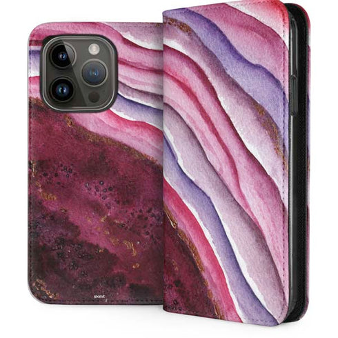 Plum Watercolor Geode iPhone 15 Pro Folio Case